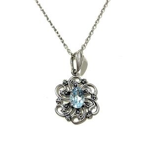 Sterling Silver Aquamarine Dainty Pendant Necklace 18”